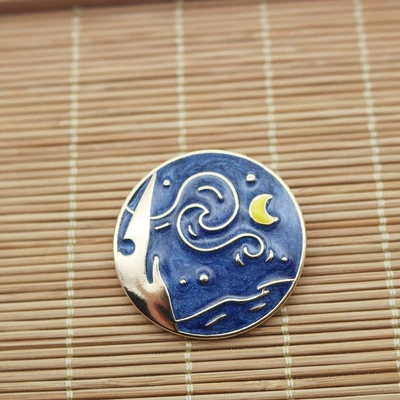 Yaxa sancaqları Star Moon Sunflower Alloy Brooch Enamel - starry-night-a
