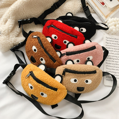 2019 Autumn and winter Korean Edition Bags for children Chest pack lovely Cartoon One shoulder Inclined shoulder bag children Lambswool Waist pack wholesale