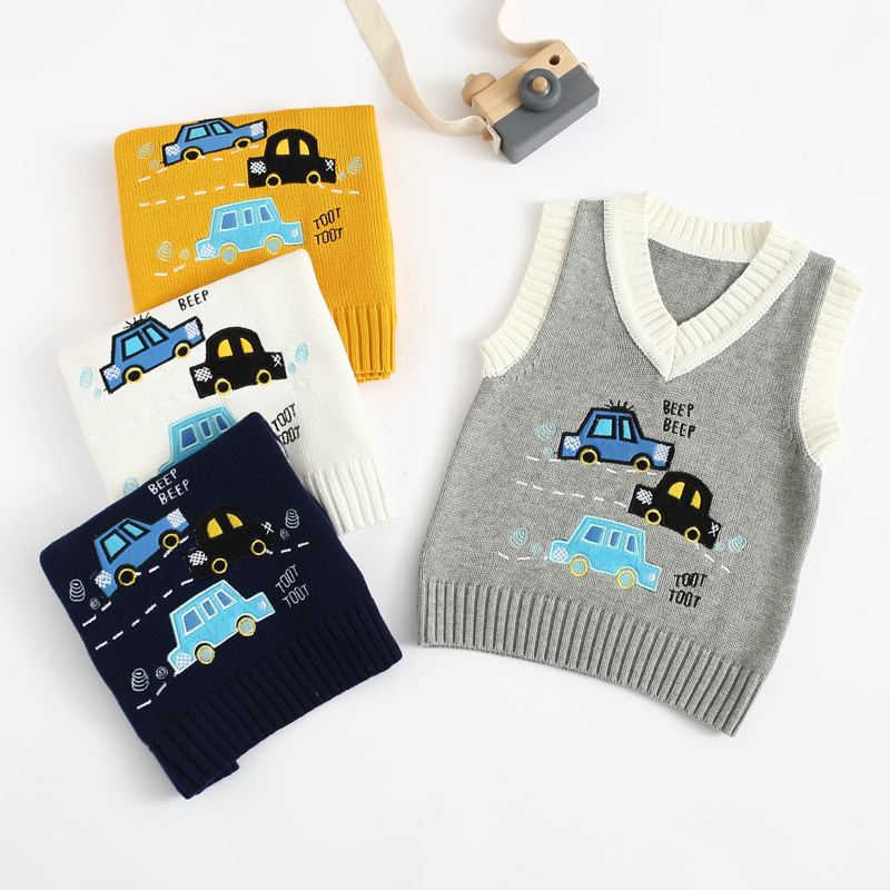 Knit vest baby coat Knit sweaters 2020 spring and autumn new pattern Cartoon A car Children's clothing wholesale