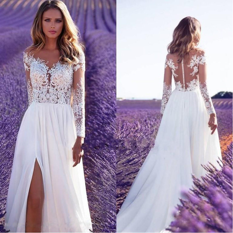 2020 nuevo europeo y americano de comercio exterior de las mujeres deseo de manga larga perspectiva encaje boda Vestido de dama de honor vestido dividido nuevo