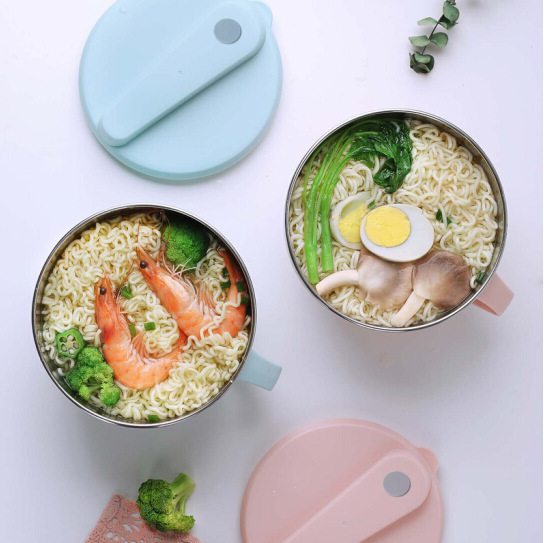 美特家304不锈钢泡面碗隔热保温碗创意学生上班族快餐杯大容量