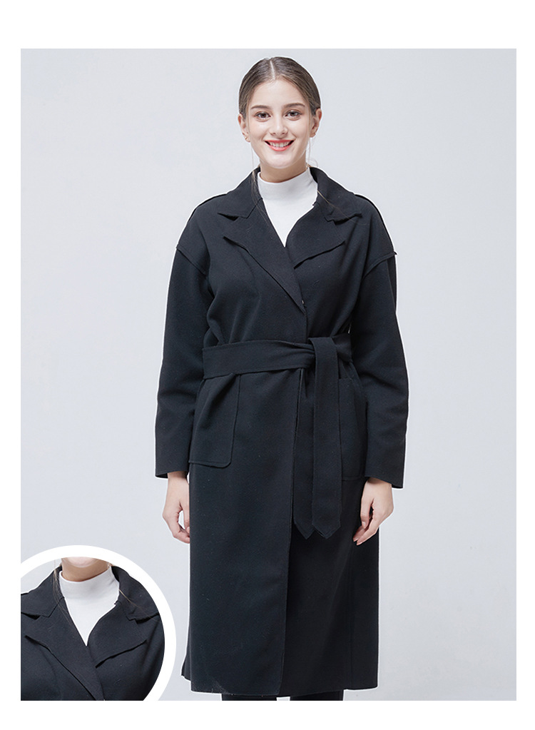 retro suit collar solid color waist woolen coat  NSJR17219