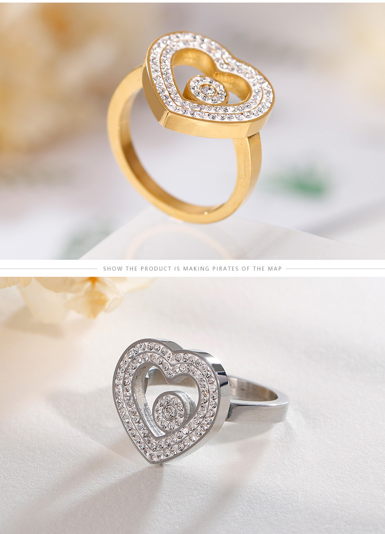كوريا 18k بسيطة الفولاذ المقاوم للصدأ جوفاء القلب مرصع الزركون خاتم الجملة Nihaojewelry display picture 4