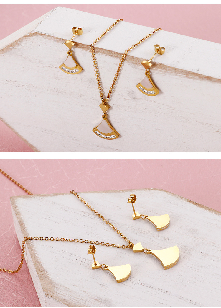 Japanese and Korean Fashion u0026 Trend Stainless Steel Fan Shell Necklace Earrings Combination Set 