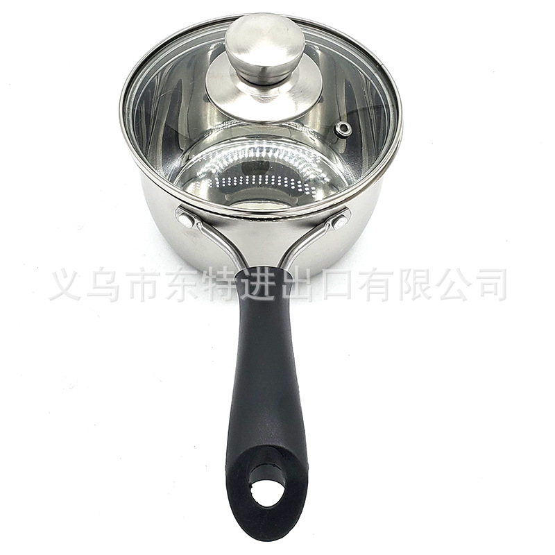 Factory direct sales of stainless steel milk pot three-piece set, milk and noodle pot for export, 14-18cm single handle milk pot gift detail image 5