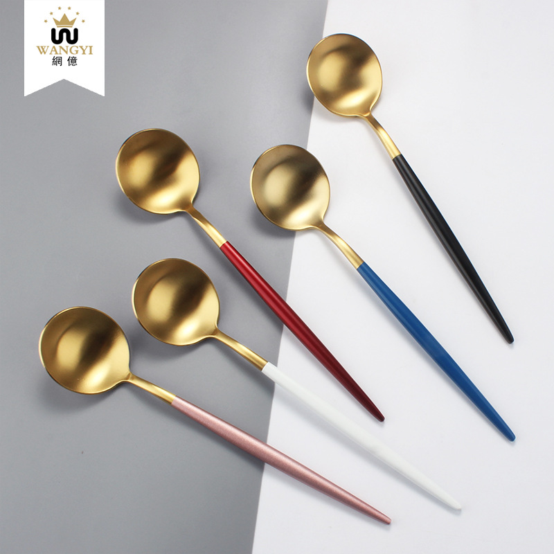 304 Stainless steel Spoon Portugal Same item tableware Cutlery Gold color Cutlery suit customized