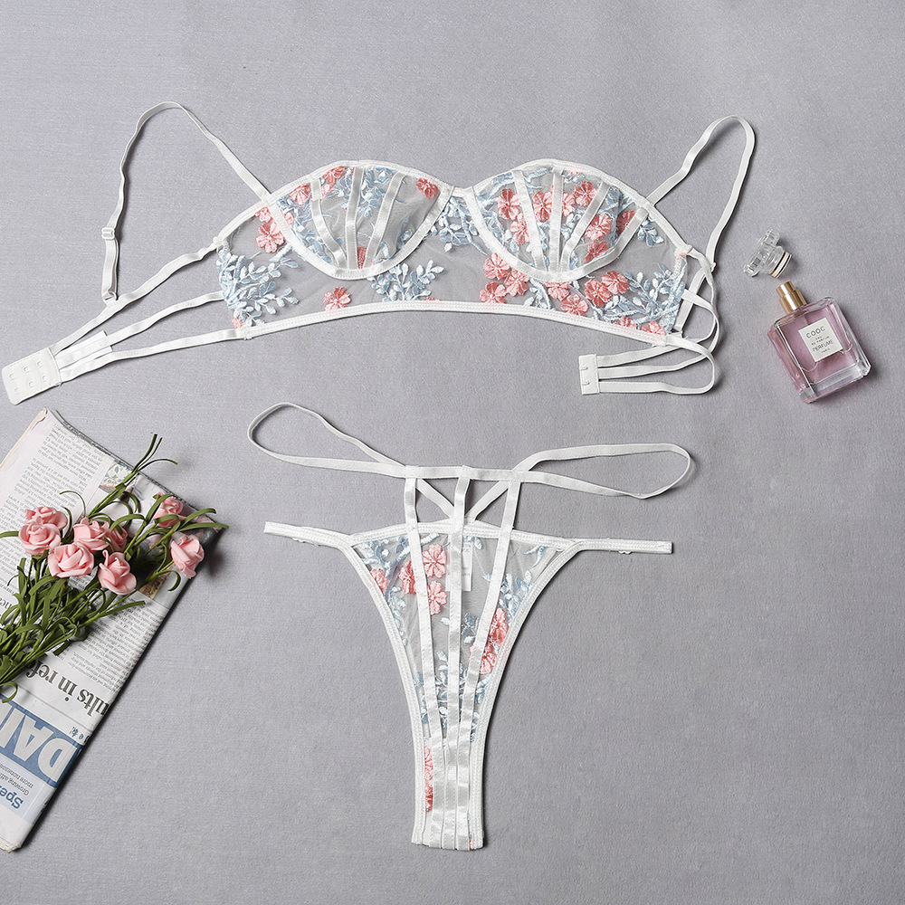 Conjunto de lencería con bordado de flores de encaje sexy NSMDN115278