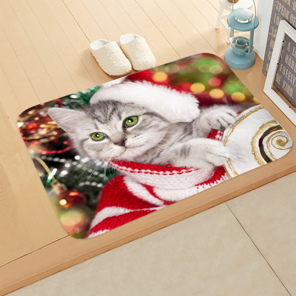 Cute Dog Cat Flannel Fabric Floor Mat display picture 2