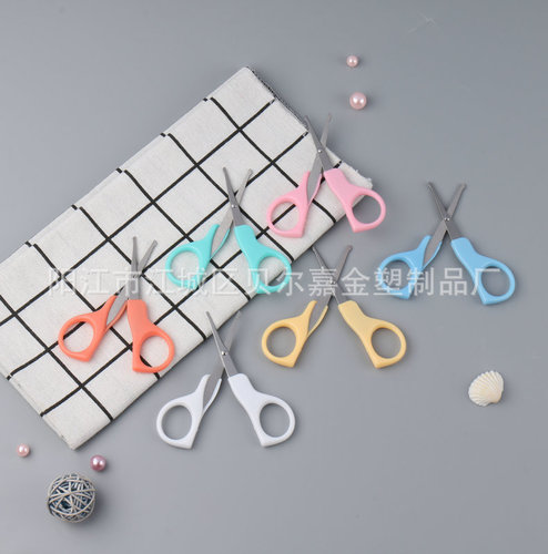 Plastic handle baby scissors with cute round heads, craft scissors for students, small scissors for DIY wholesale