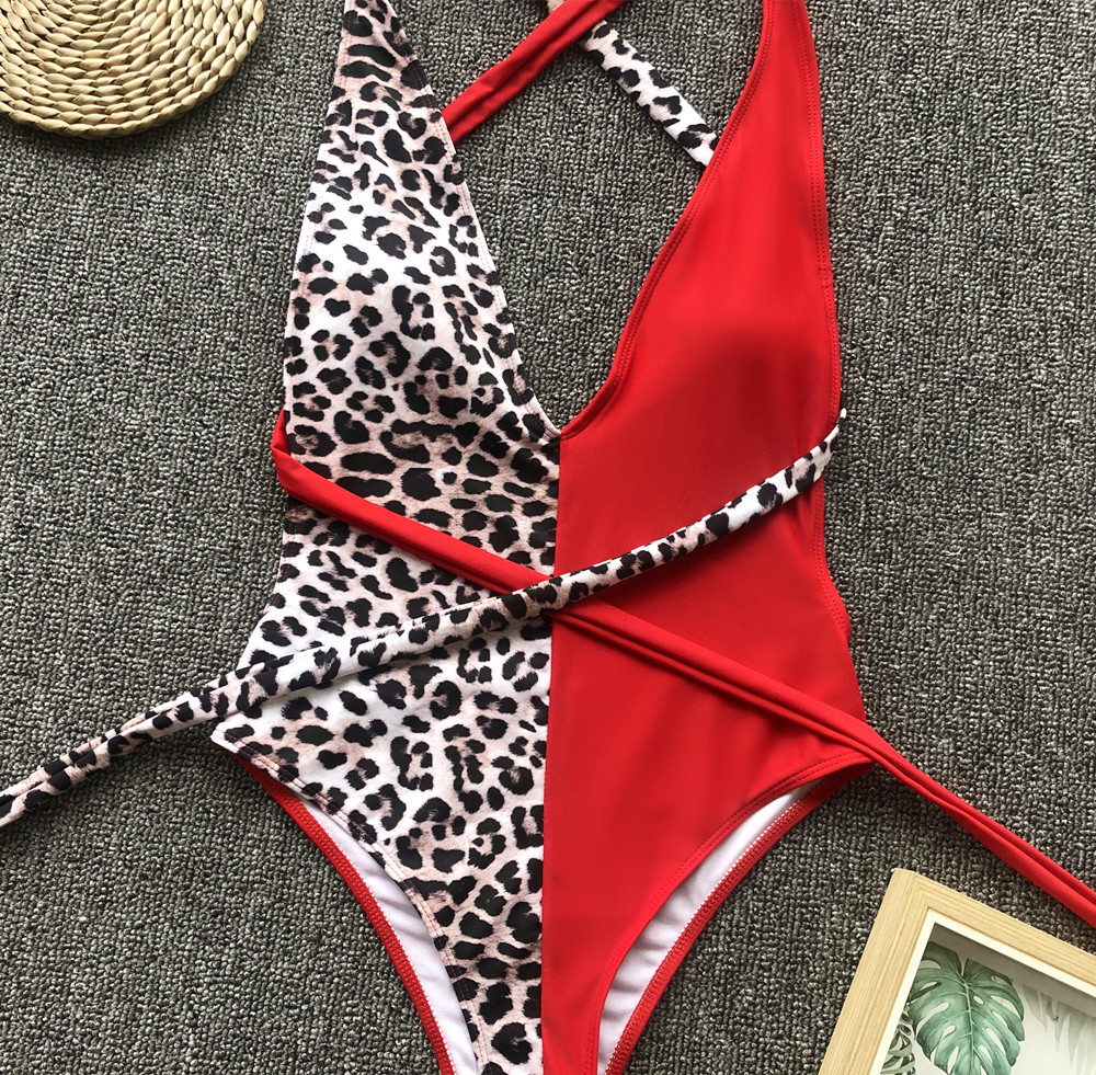 venta caliente traje de baño de una pieza con estampado de leopardo traje de baño de una pieza bikini 8 colores NSDA1230