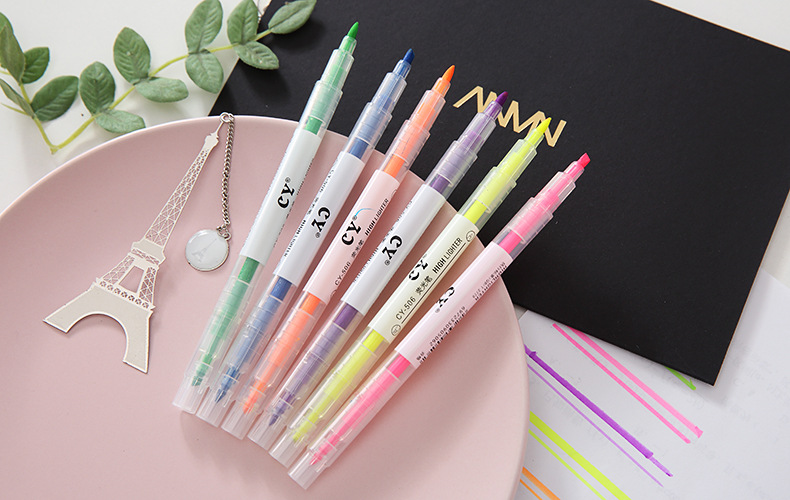 Korean Style Candy Color Double-headed Internet Celebrity Fluorescent Pen Student Key Marker 6-color Suit Crayon Hand Account Graffiti Pen display picture 1