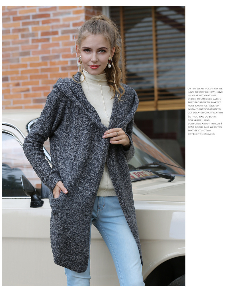 Casual Loose Mid-length Hooded Knit Cardigan NSYH22109