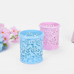 創意時尚金屬網圓形筆筒 大口玫瑰花筆筒 學生筆桶學習用品批發