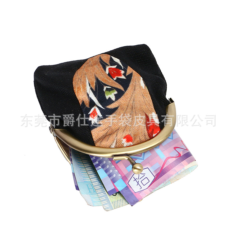 新款中国风印花帆布夹子包 半圆形口金零钱包 DIY布艺定制口红包-阿里巴巴