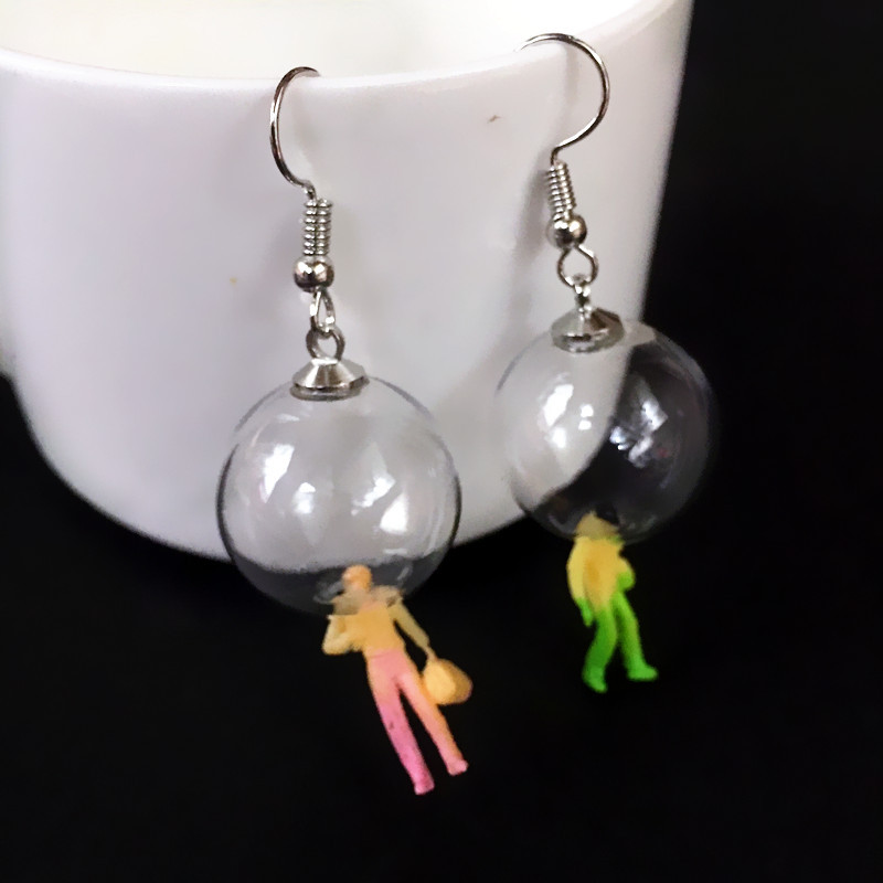 Creative Hand-made Fun Transparent Glass Ball Bubble Doll Doll Earrings display picture 2