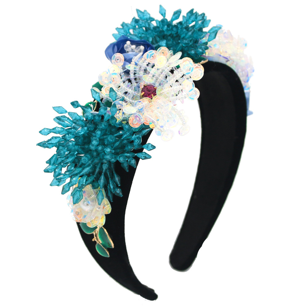 Heißer Verkauf Europäischer Und Amerikanischer Barock Kristall Blumen Übertriebenes Stirnband Farbe Persönlichkeit Geometrisches Blumen Ball Stirnband Zubehör Dg display picture 5