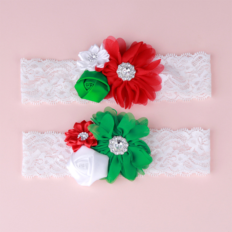 Bandeau De Noël Élastique Rose Fleur En Dentelle Pour Enfants display picture 1