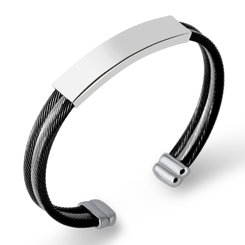 Daily Occasion 304 Stainless Steel Material Color Block, Customization Laser Engraving Pattern Commute Color Block Customization Laser Engraving Stainless Steel Plating Vacuum Plating Men's Bangle Men Cuff & Bangle