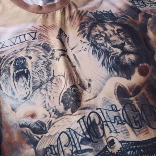 Summer New Lion Muscle Tattoo 3D Printed T-shirt Short-sleeved 