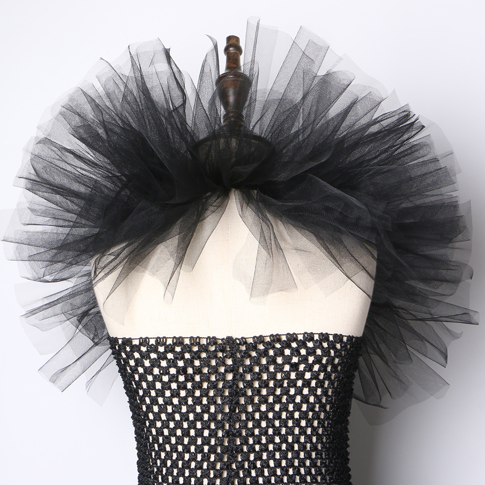 Ropa para niñas, vestido de bruja, traje de fiesta de Halloween para niños, disfraz de Maléfica, vestido femenino, falda de malla_voghion.com