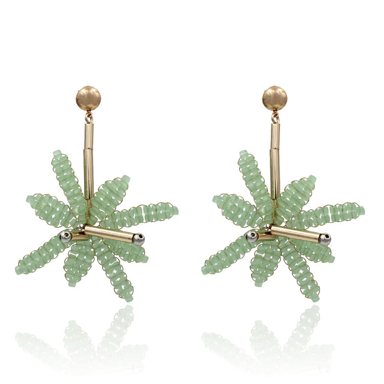 19欧美新品耳饰创意民族风手工串珠耳坠编织五瓣花复古耳钉批发