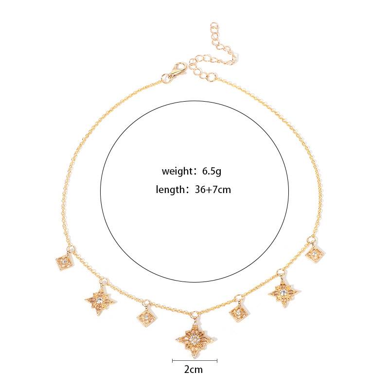 9g Weight Necklace Classification Wedding, Travel Occasion Alloy Material Women'S Gender Gold Color Hot Selling Fashion Light Star Pendant Rhinestone Necklace 无