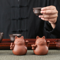 創意可愛招財貓茶寵擺件精品可養家居裝飾小擺件紫砂茶具茶道茶玩