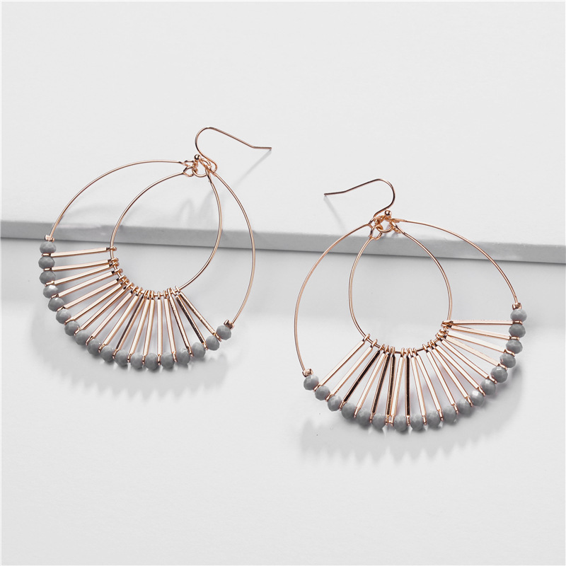 Jewelry Earrings Copper Wire Double Drop Glass Crystal Beads Fan-shaped Female Earrings display picture 2
