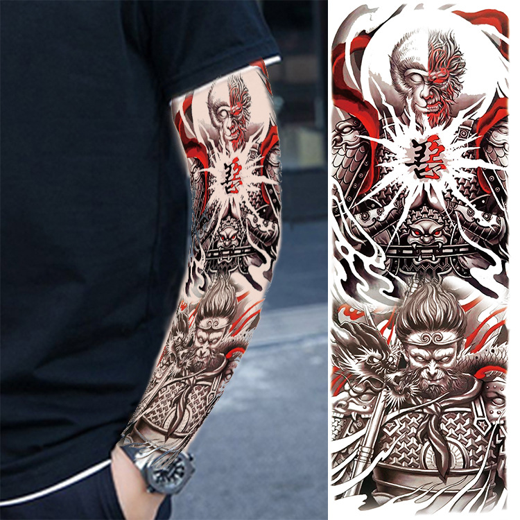 全臂纹身贴善恶斗战胜佛孙悟空火焰彩色花臂纹身贴防水逼真持久 种苗花卉网