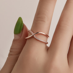 New Fashion Simple Women's Diamond Stud Ring Korean Cross Ring Wholesale Cross-border Accessory