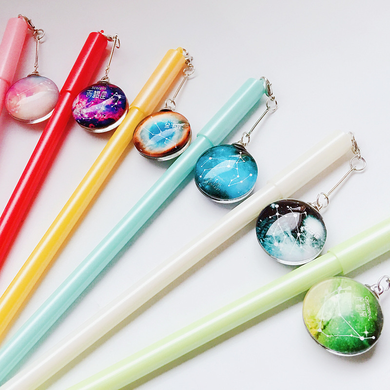 十二星座中性笔定制韩国学生造型网红文具 0.5MM创意黑色星空水笔|ru