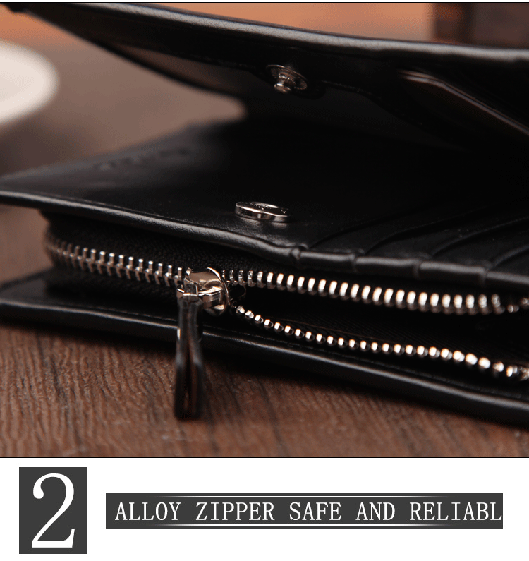 Men's Wallet Short Rfid Anti-degaussing Wallet Buckle Zipper Bag Dollar Clip Anti-theft Brush display picture 5