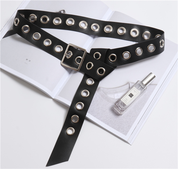 European And American Fashion Big Eyelet Square Buckle Corset Pin Buckle Pu Belt display picture 1