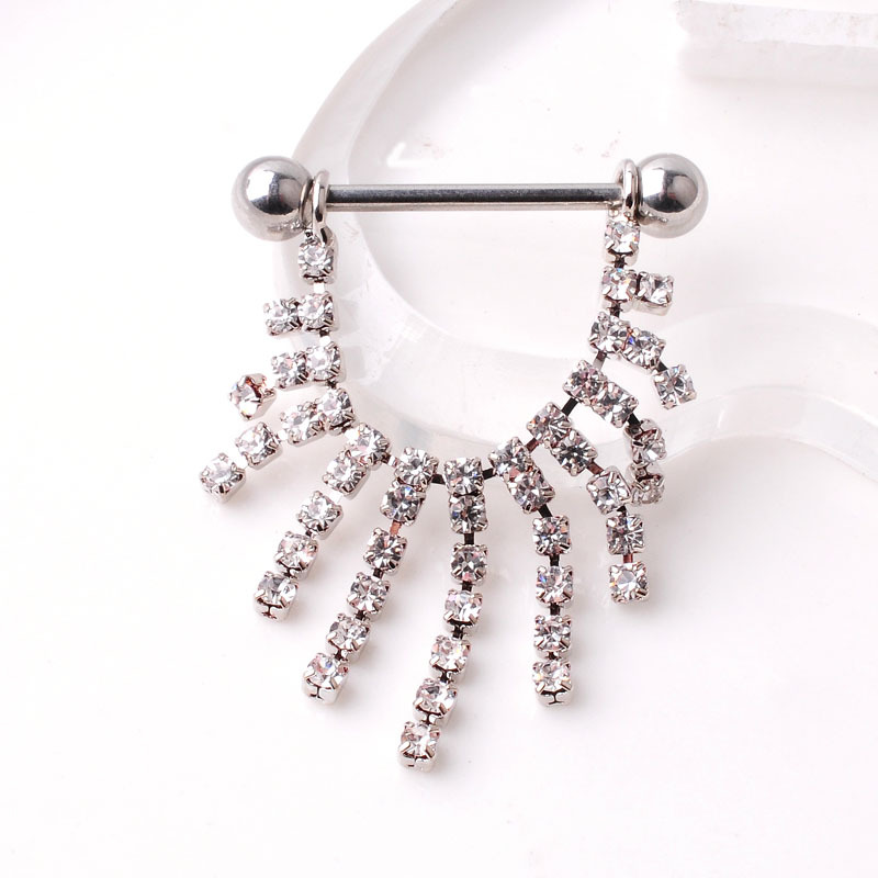 fashion puncture jewelry multi-drilled tassel titanium steel breast rings