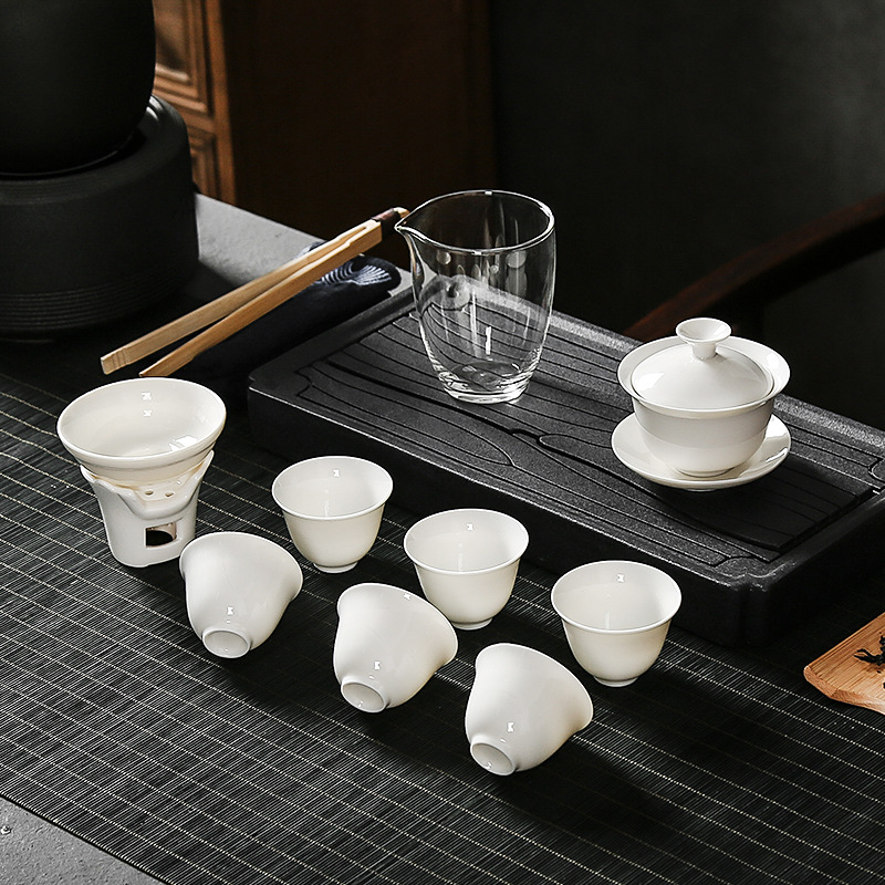 斗茶专用高白瓷家用功夫茶具盖碗泡茶器陶瓷玻璃套装便携礼盒定制