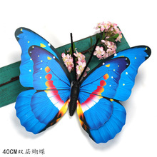 直销大尺寸40CM双层3d蝴蝶 中空吊挂可带插杆 婚庆商场舞台布置