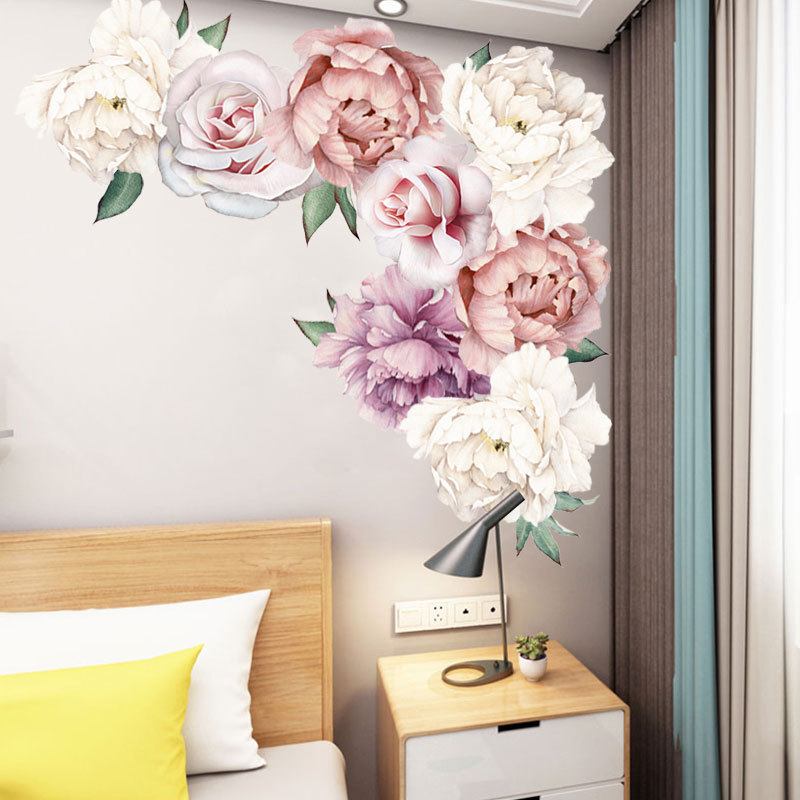 Pfingstrose Blume Kombination TV Hintergrund Wand Wohnzimmer Schlafzimmer PVC Wandaufkleberpicture1