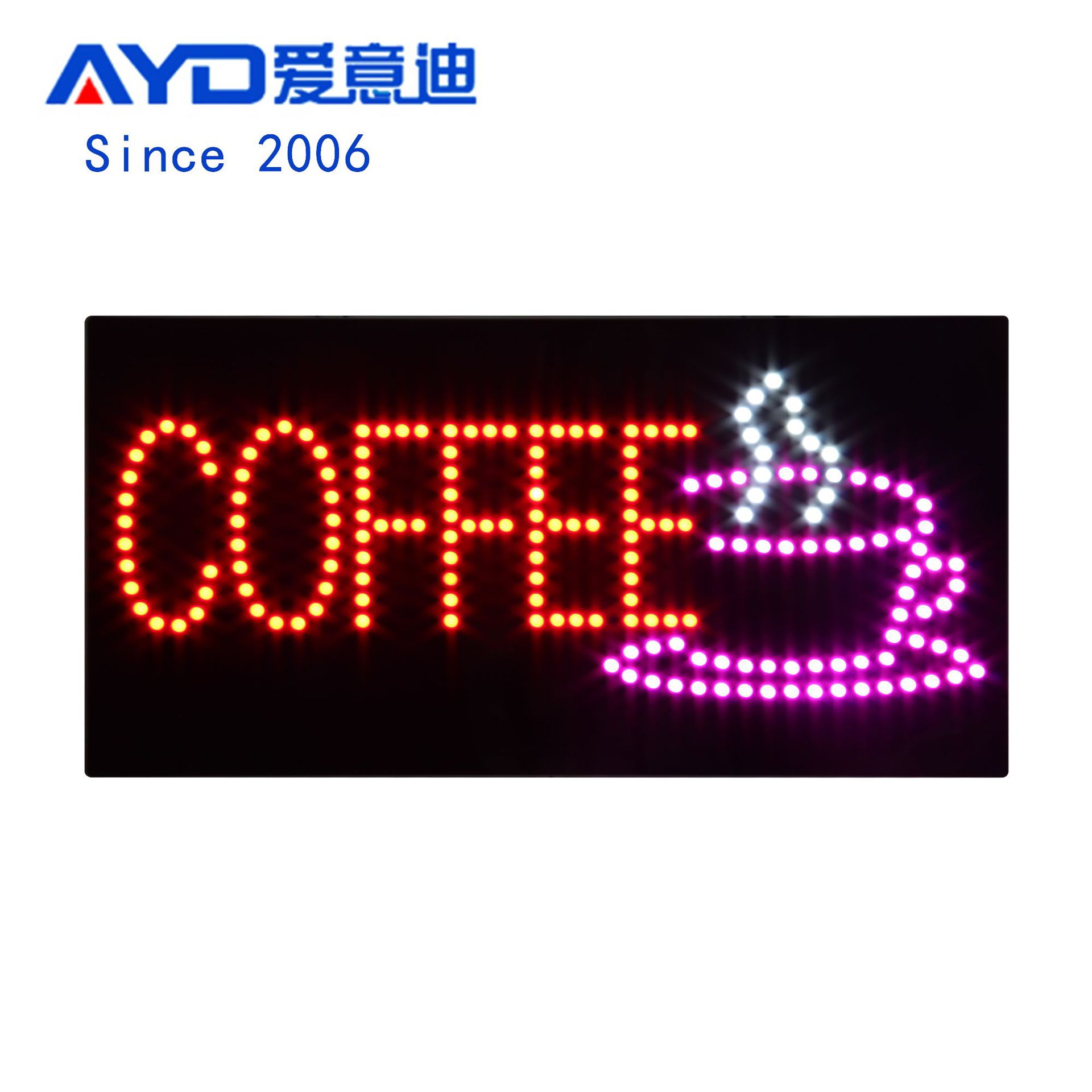 LED广告牌咖啡店营业灯箱方形标识牌定制LED COFFEE SIGN 24x48cm