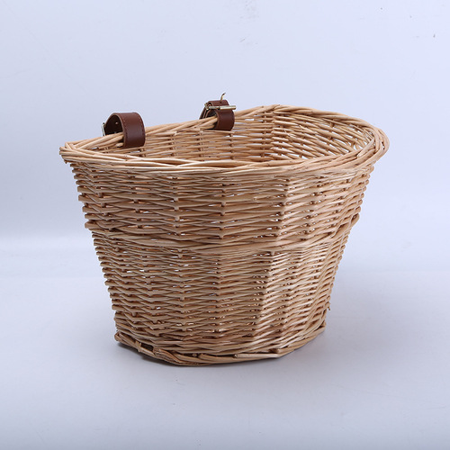 Willow-woven D-shaped bicycle basket, supermarket shopping basket, mountain bike and electric bike vegetable basket, rattan front wheel basket