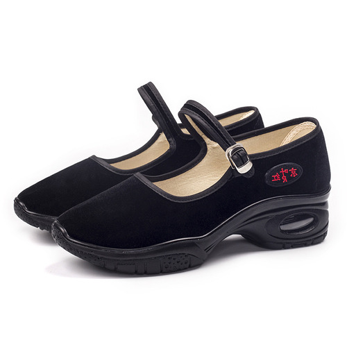 Old Beijing style women's spring square dance shoes with cushioned soft soles, dance shoes for women, one piece hotel black work shoes