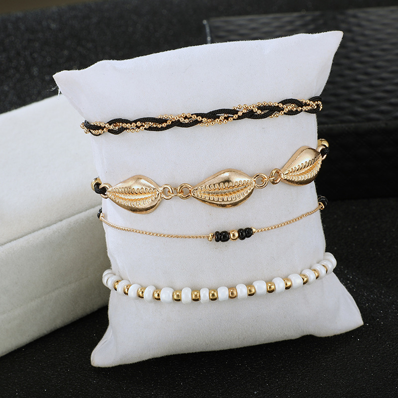 Fashion Mizhu Golden Shell Anklet 4 Piece Set Frosty Conch Line Anklet Set display picture 11