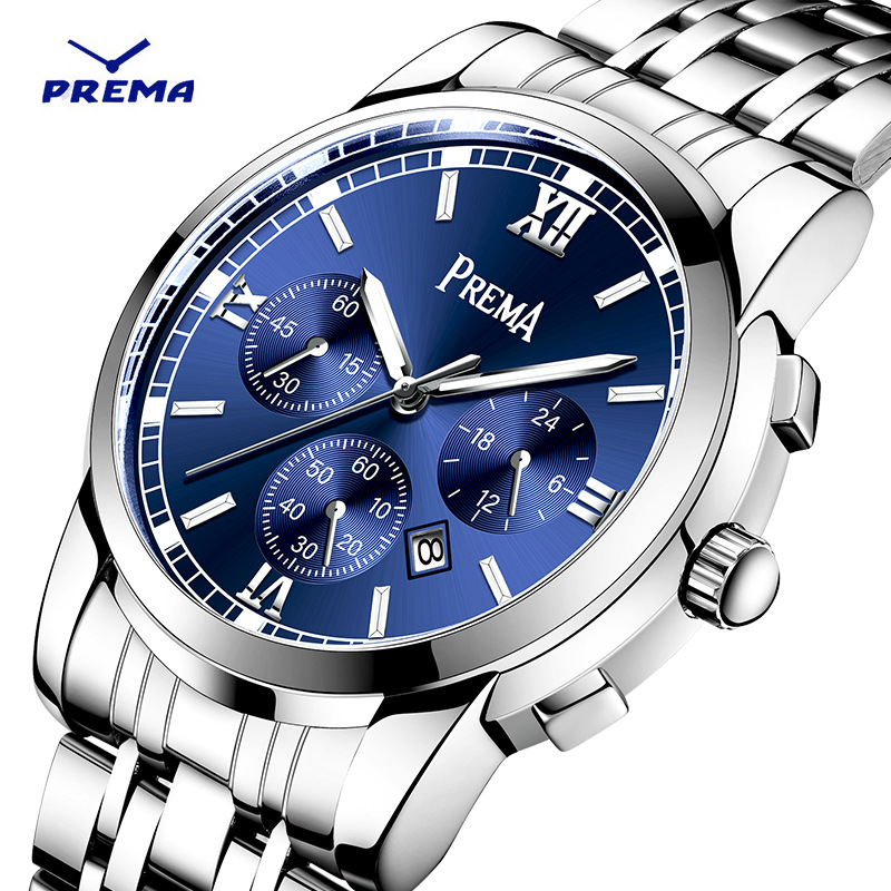 Prema品牌新款上市仿六針日曆男表運動休閑潮流時尚男士手表批發