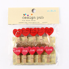 Small wooden clip photo holder for children, memo clip, photo clip with love heart, rope for home photo wall decoration