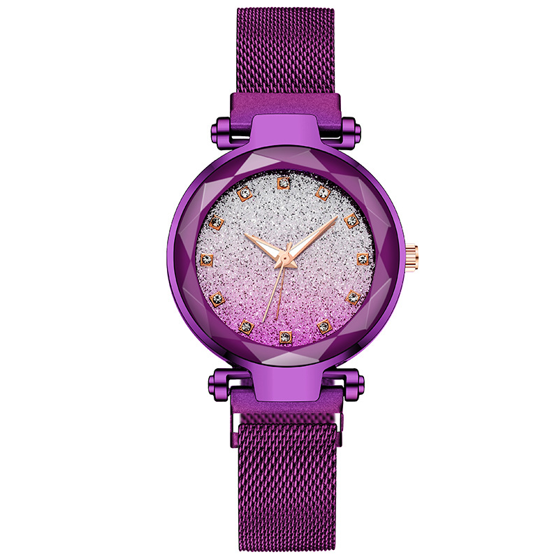 2019 Populaire Montre De Diamant-intégré Net Rouge Ciel Étoilé Femmes Aimant Bracelet En Maille Tiktok Même Paresseux Montre Un Pièce Dropshipping display picture 4