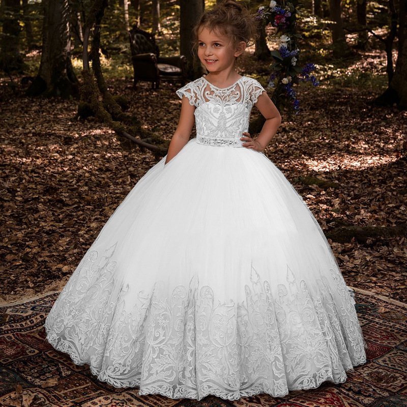 Blumenmädchen-Spitzenkleider für Kinder, Hochzeitskleider, Bühnenkleider, Geburtstagskleider, Prinzessinnenkleider, bauschige Bodenkleider für Kleinkinder (3-7 Jahre)_voghion.com