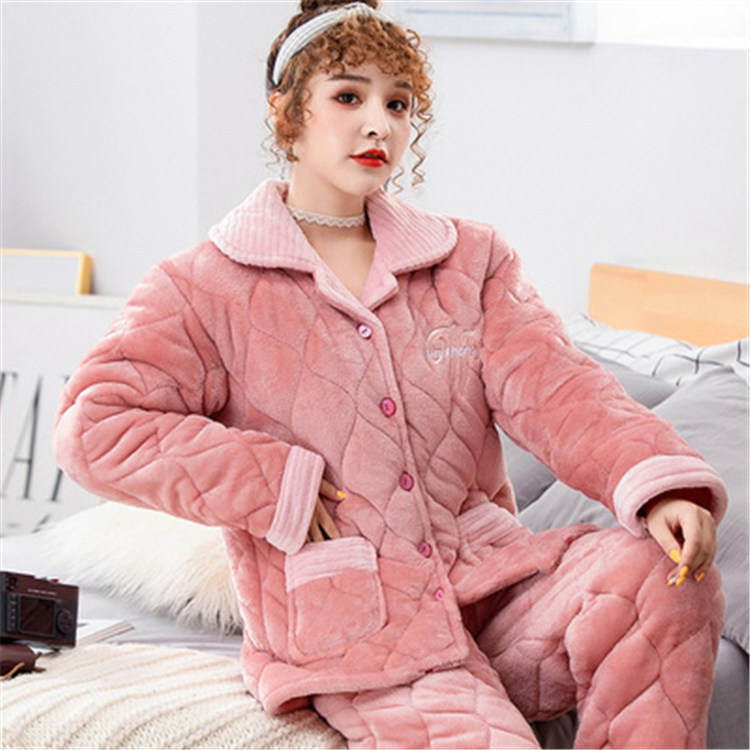 Demi-season coral velvet quilted flannel keep warm pijama