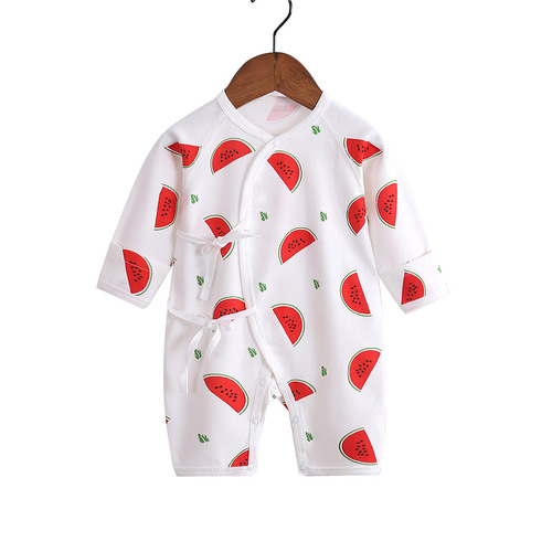 Baby long-sleeved pure cotton butterfly clothing newborn lace-up crawl clothing cartoon printed jumpsuit baby four-season monk clothing