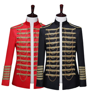 men's jazz dance suit blazers Men army nightclub DJ black and red inlaid with metal chain European Court bar performance dress coat