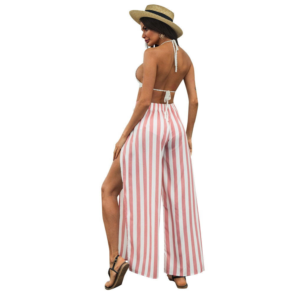 stripe high slit wide-leg pants  NSSA28583