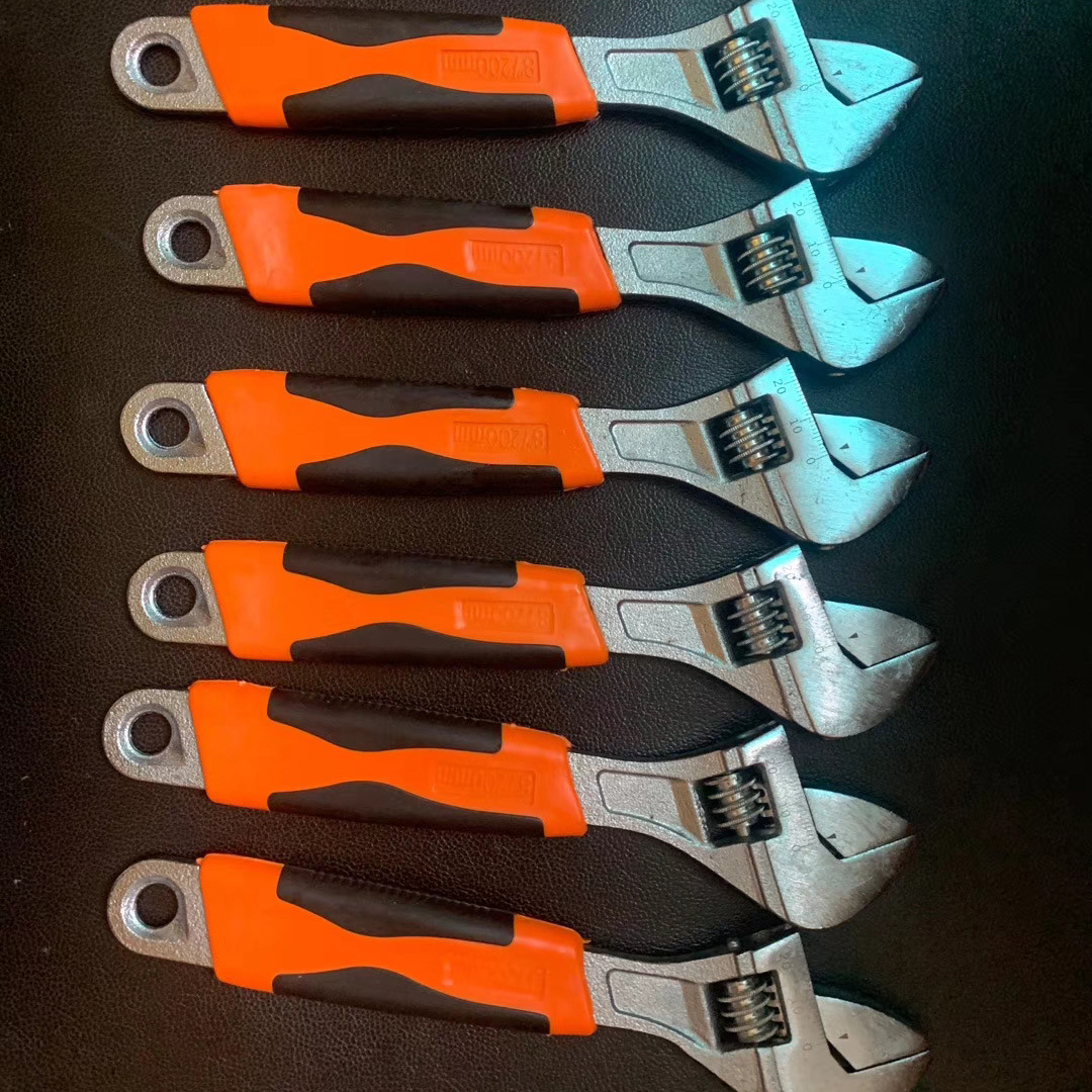 Juego de herramientas con mangos forjados naranja-negros de 6 y 8 pulgadas, llave ajustable con mango forjado, llave ajustable multiusos con mano de obra forjada.
